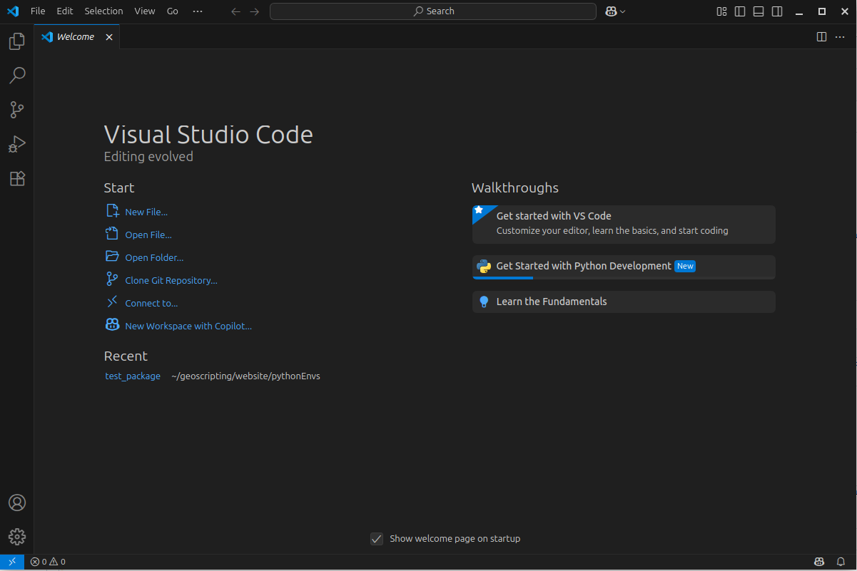 VSCode when you open it for the first time